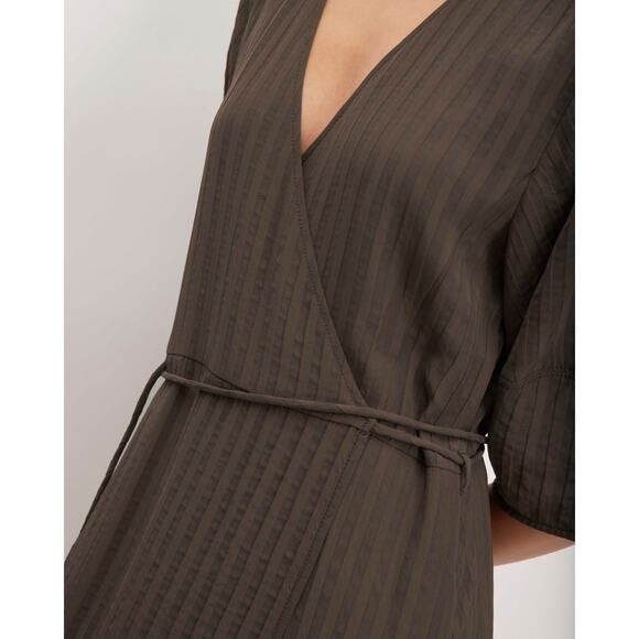 nwt Everlane The City Stripe Wrap Midi Dress Brown Size 8 - Picture 3 of 8